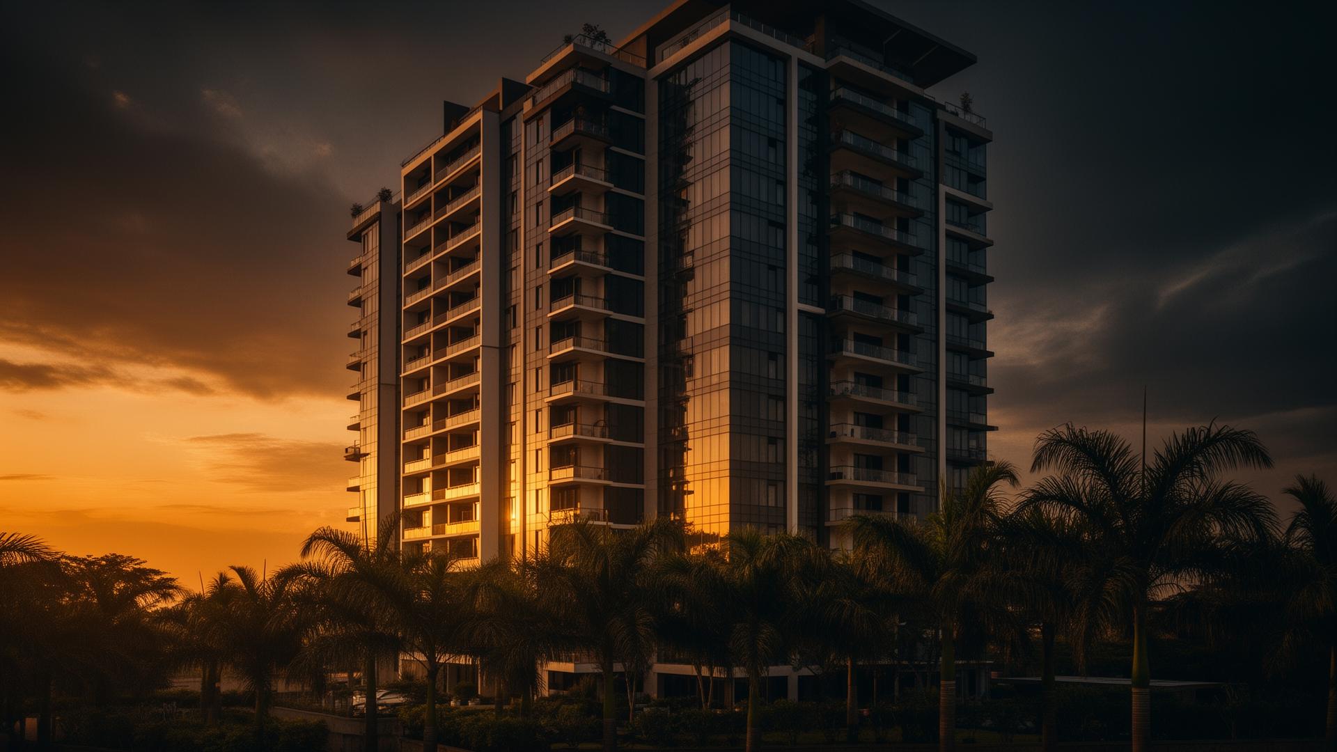 High-end residential apartment building in Nairobi at sunset